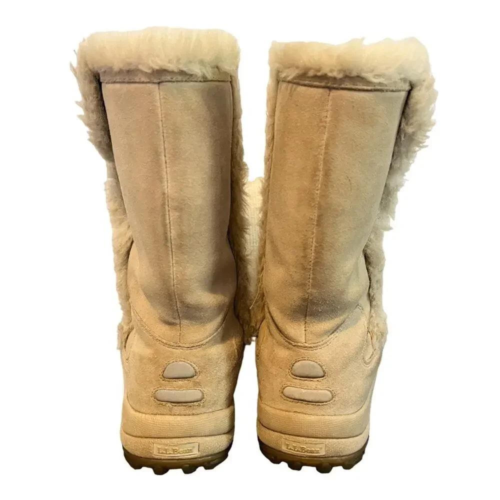 L.L. BEAN Faux Shearling Waterproof Slip On Winter Boots in Cream KIDS 6